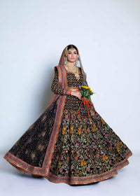 Traditional embroidered dress worn by a model on a white background